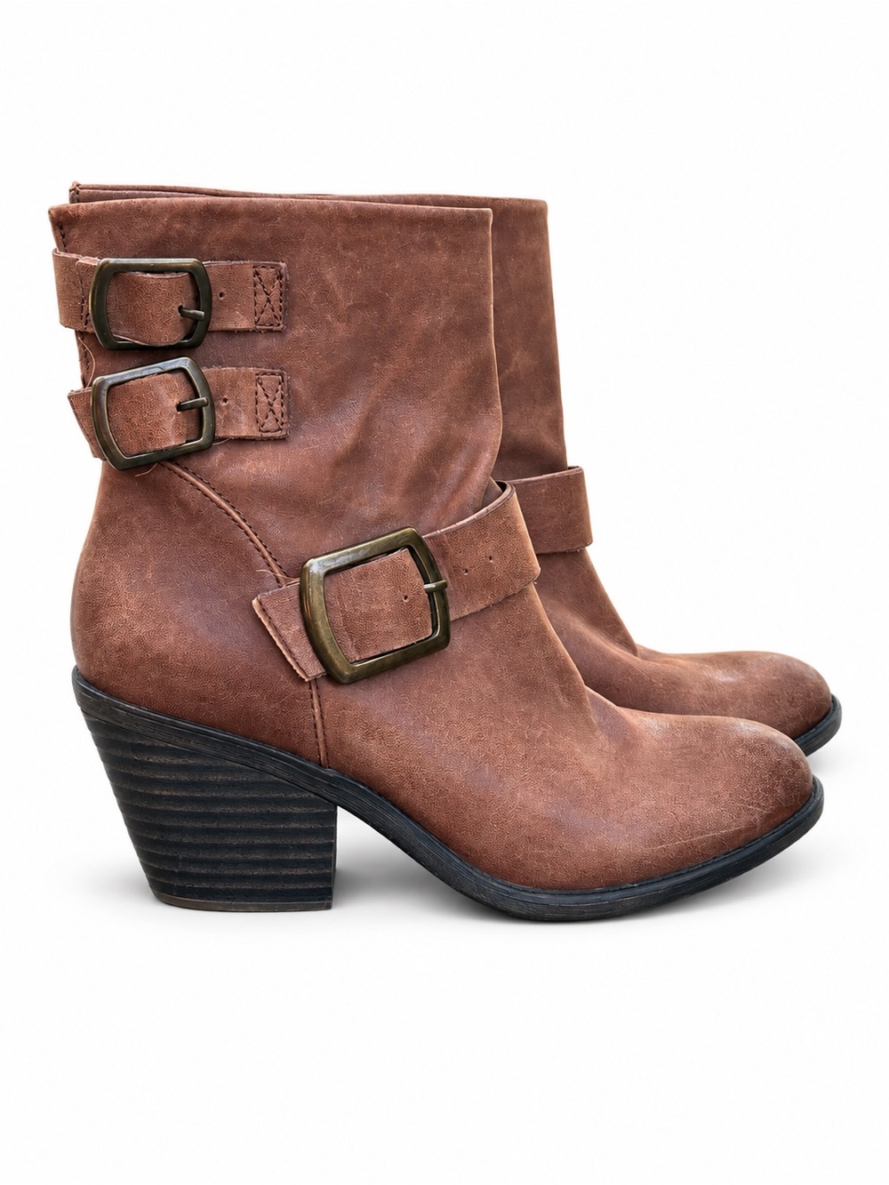 Lucky Brand Brown Leather Triple Buckle Moto Ankle Boots Women’s 7.5M